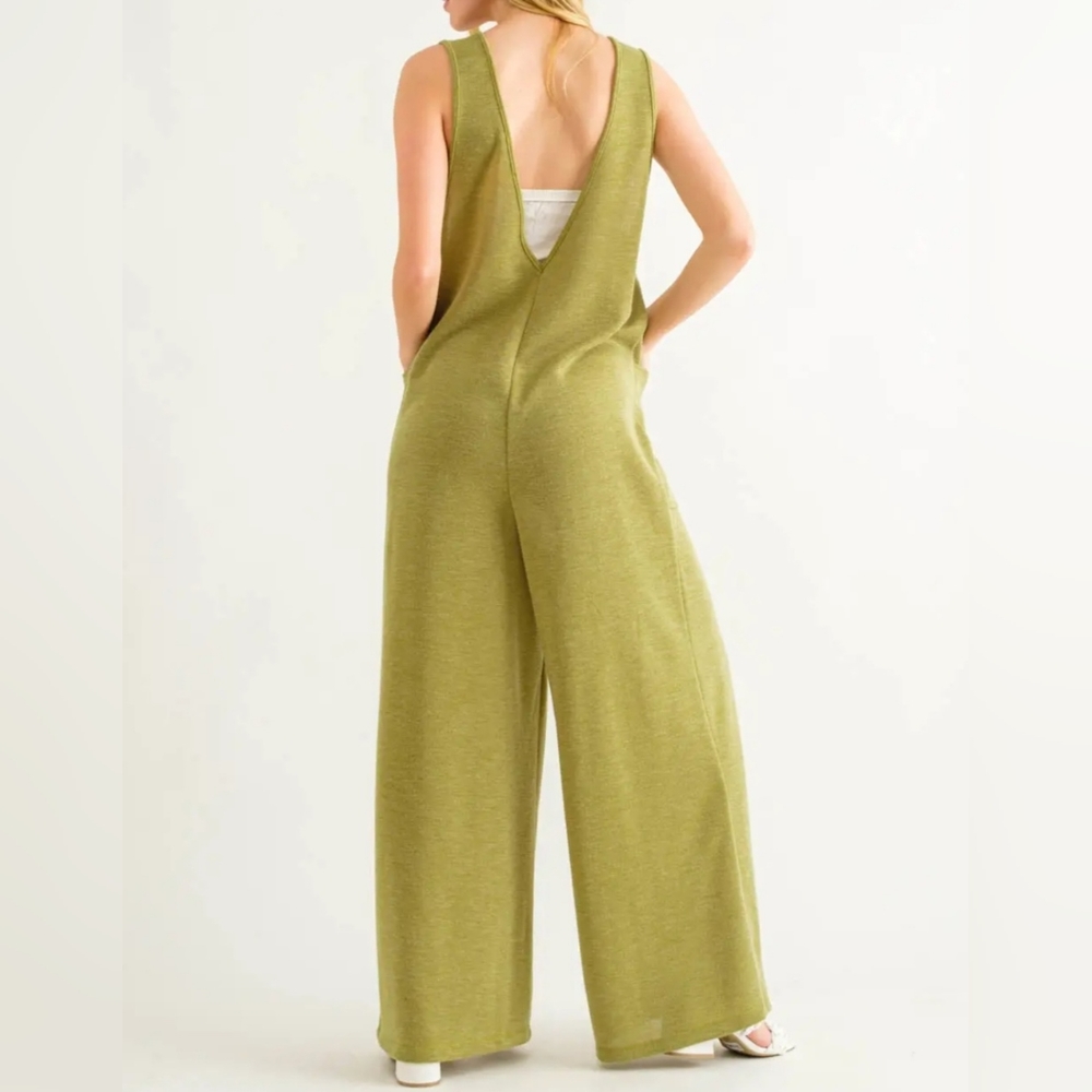 #0393 🛑S  BOHO V-neck Jumpsuit With Front Pockets - Picture 5 of 5